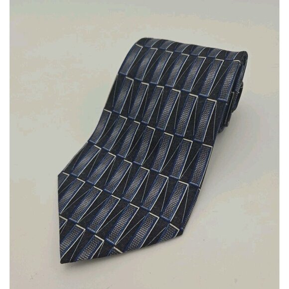 Pronto Uomo Mens Designer Tie 100% Silk Blue Silver Necktie 4 inch Wide Long - Picture 1 of 5